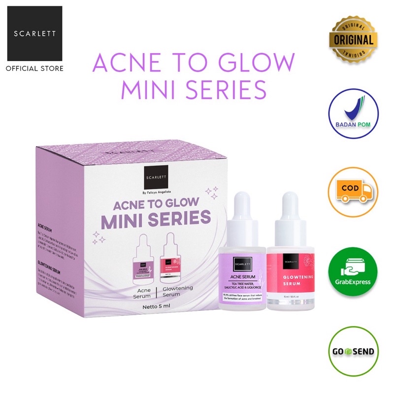 SCARLETT Whitening Acne to Glow Mini Series BPOM (Serum Acne &amp; Serum Glowtening)