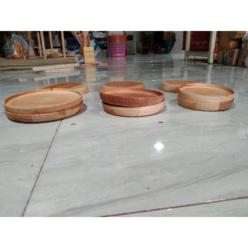 Baki Kayu /Piring Kayu/ Lepek Kayu / Piring Saji Kayu Mahoni Diamater 15 cm/ 17 cm / 20 cm