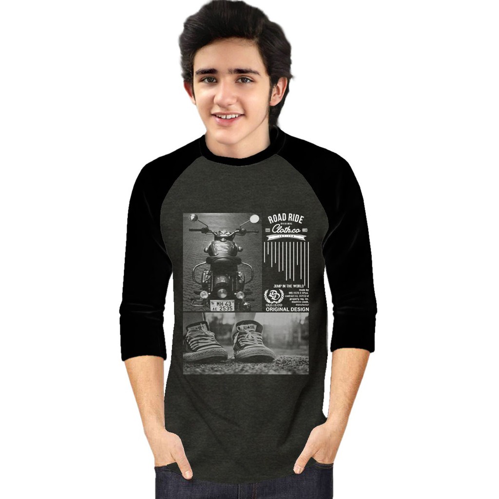 Kaos Raglan (ROAD RIDE)/Kaos Pria Lengan 3/4/ Kaos Pria/ Kaos Cowok/ Kaos Oblong/Misty