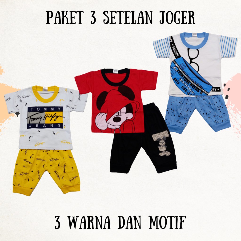 paket 3 setelan anak laki-laki celana joger pakaian bayi cowo