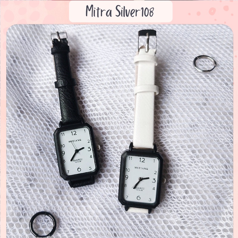 [MS108] JT 17 - Jam Tangan Wanita Analog Kotak / Gaya Casual Dengan Strap Pu Import