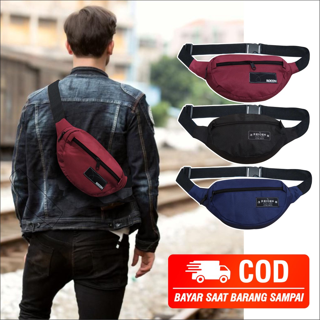 8816 - Waistbag Polos Model Oval Pria Selempang Tas Pinggang Distro