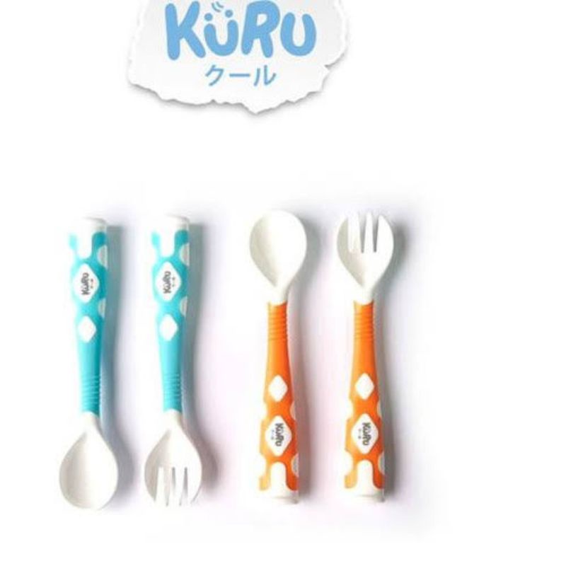 Kuru Baby Fun Spoon &amp; Fork Set - Kuru Sendok Garpu Makan Bayi Flexible Dengan Case Box