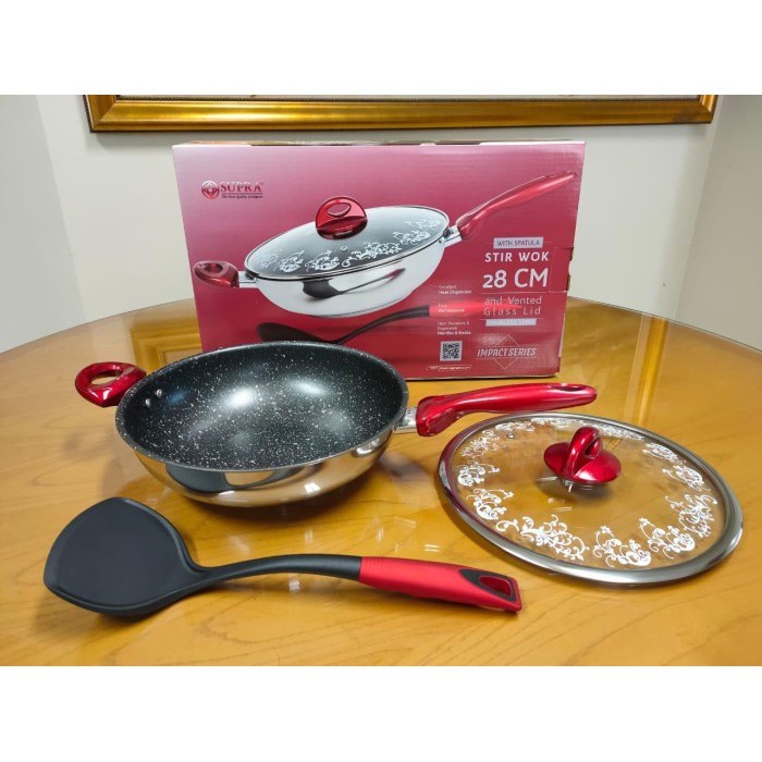 SUPRA 28 Cm Stir Wok Rosemary + Glass Lid + N.Spatula