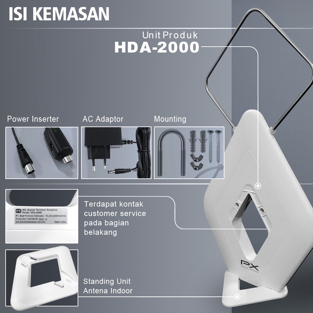 PX HDA-2000 ANTENA TV Digital Indoor Outdoor Antene PX HDA2000 Booster