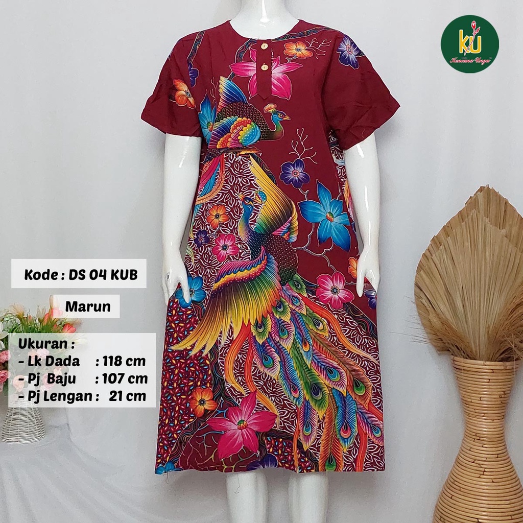 COD DS04 KUB | Daster Batik Kencana Ungu Asli Label Biru Uk. Jumbo LD 120 cm | Baju Santai Tidur Wanita Dewasa Kancing Depan Busui Friendly Motif Terbaru-Marun J