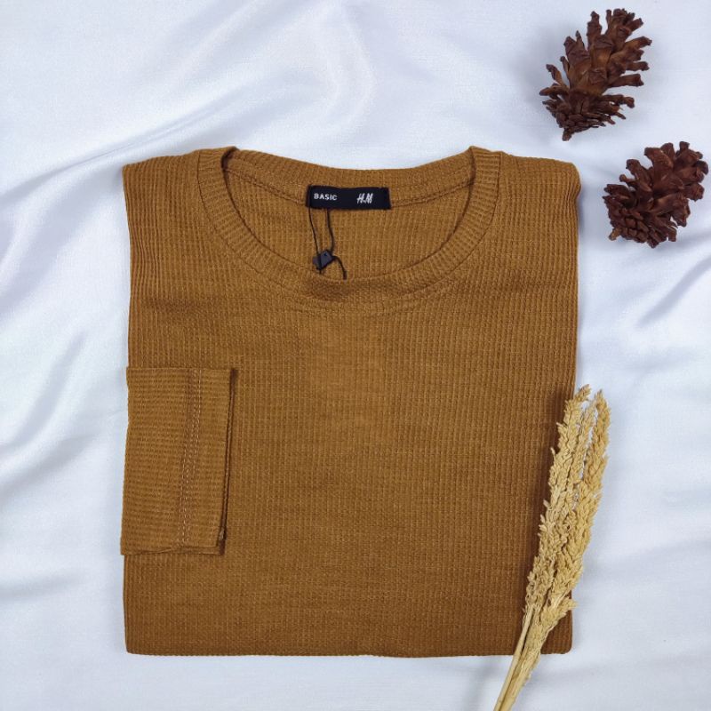 Kaos Turtleneck Pria Wanita Leher Tinggi Rib Premium-Kaos Waffer Random