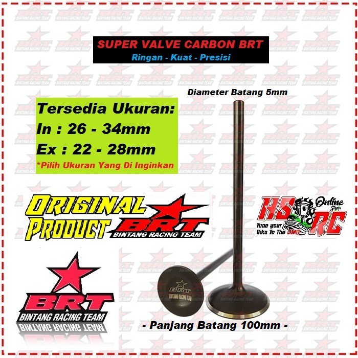 Klep Racing BRT Carbon Valve Batang 5mm Diameter 28mm 24mm Jupiter Z Mio Z1 KLX CRF Beat Blade 28/24