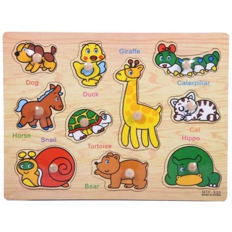 JIGSAW PUZZLE KAYU KNOB MAINAN KAYU EDUKASI EDUKATIF ANAK BAYI BALITA 1 TAHUN MURAH COD FREE BUBBLE-Animal 033
