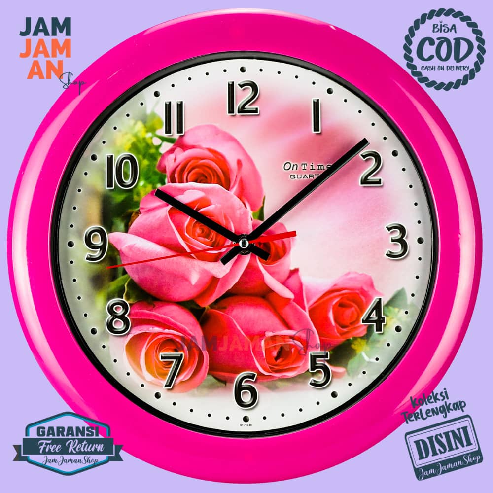 Jam Dinding Quartz Hiasan Rumah Bunga Flower Step Movement Ontime 767-FL Unik