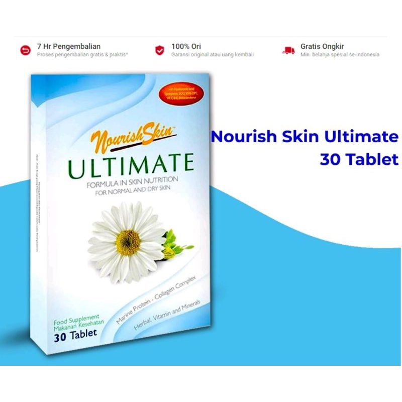 Nourish Skin Ultimate made USA isi 15 / 30 / 60 Tablet  100 % ori / No Kerutan,  Kulit Kencang , Awet Muda , Suplemen kulit