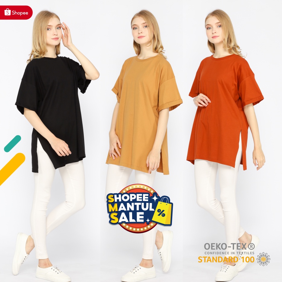 Kaos Polos Oversize Wanita lengan 7/8 Elbow Tunik Basic Oversized Top Busui dan NonBusui Hijab Friendly