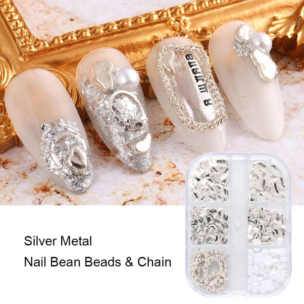 Solighter 6kisi Kuku Logam DIY Manicure Campuran 3D Glitter Perhiasan Nail Art Dekorasi