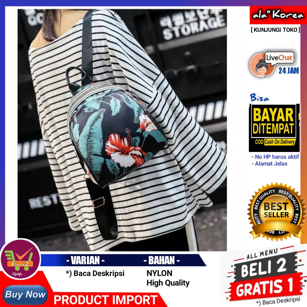 EL160 TAS KOREA Backpack Flower ORIGINAL WANITA / TAS PUNGGUNG CEWEK SANTAI / TAS SAMPING KECIL