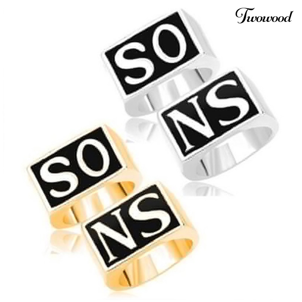 2pcs / set Cincin Jari Bahan Stainless Steel Gaya Punk Untuk Pasangan