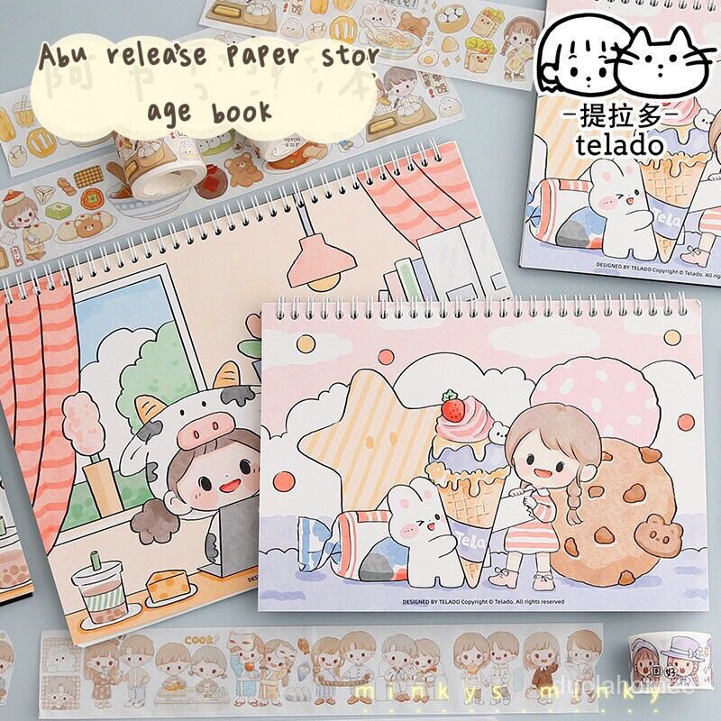 

AGOEE-MINKYS Kawaii Abu Series 40 Sheets Reusable Release Book Washi Tape Stickers Storage Book Journal Bo