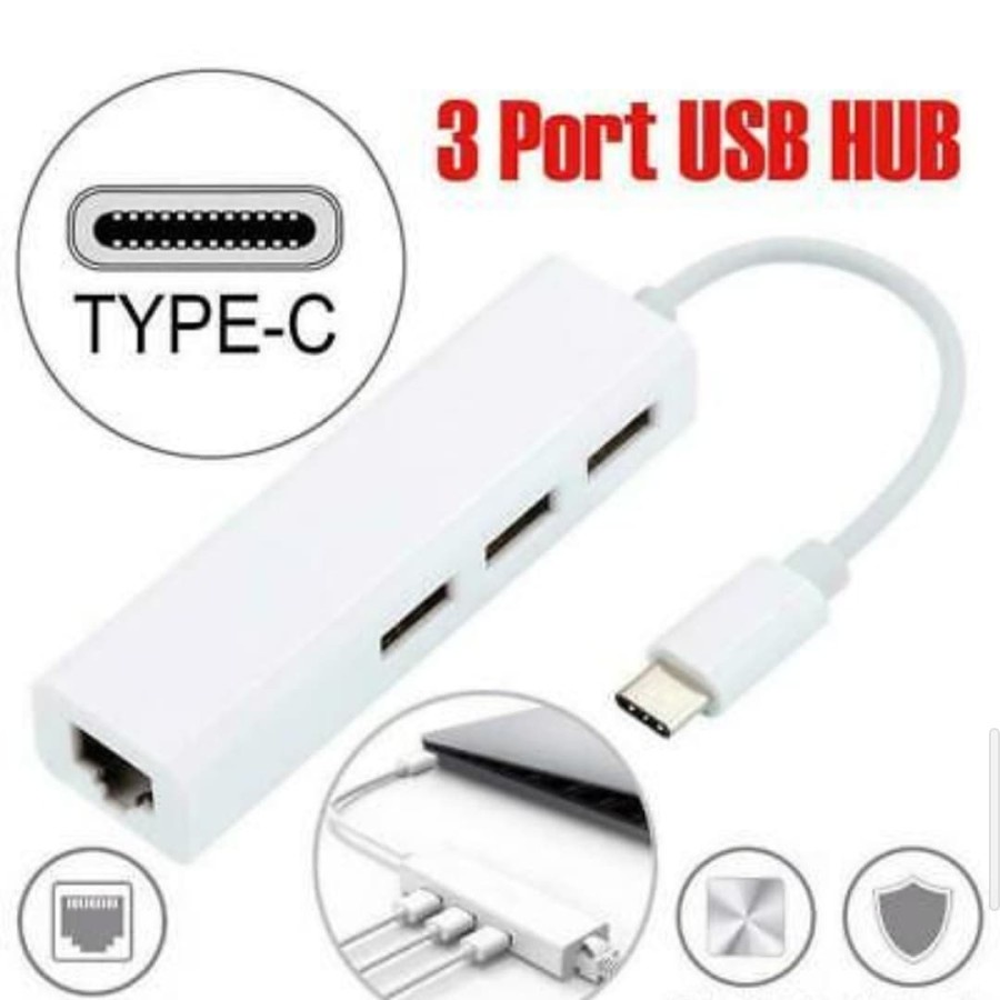 USB-C USB Tipe C ke 3Port USB RJ45 Ethernet Lan Adapter Hub