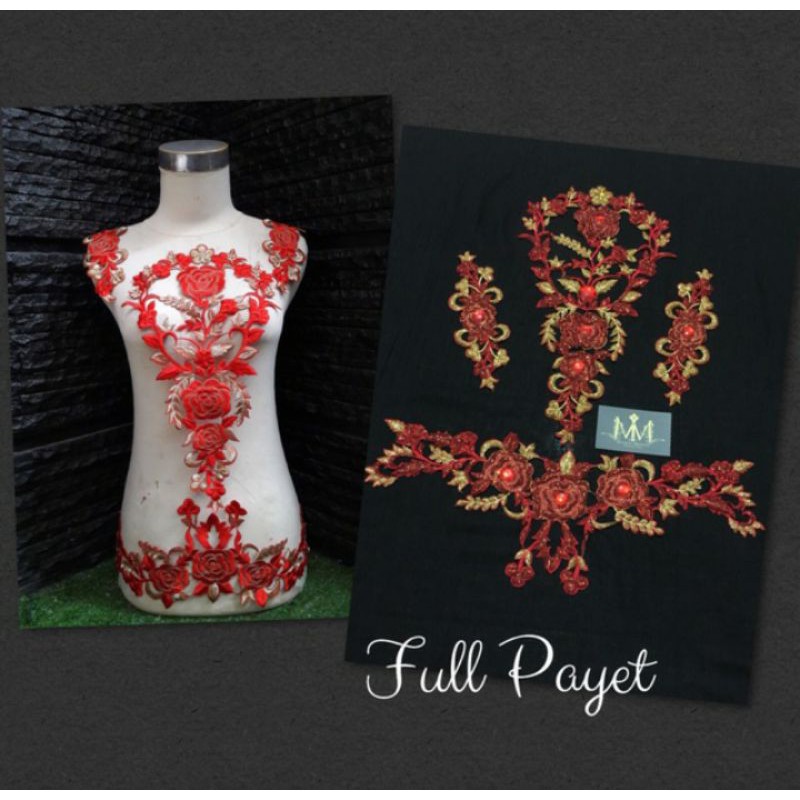 Renda Bordir Kerah Bunga Full Payet