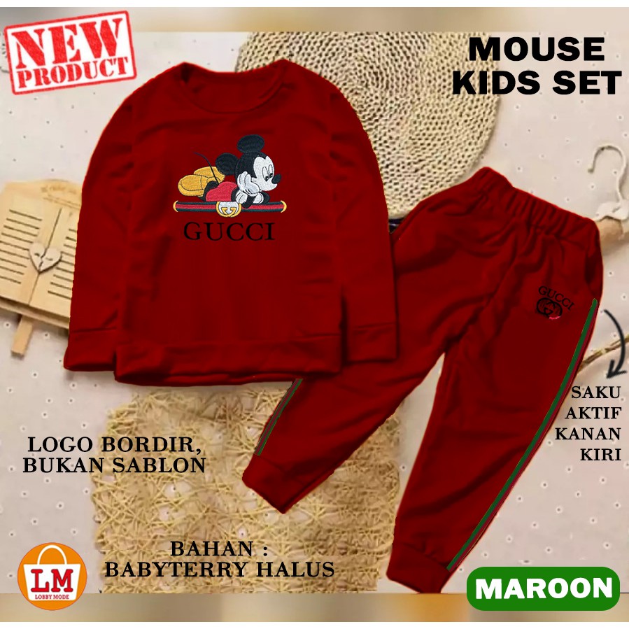 Baju Setelan Pakaian Olahraga Anak Laki Perempuan GCI MOUSE KIDS Full BORDIR LMS 21438 21441 21444
