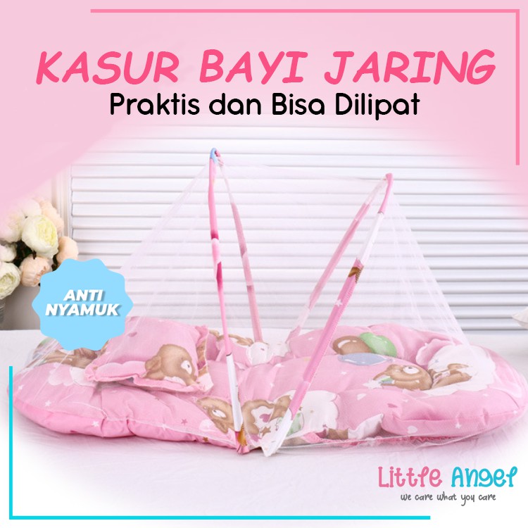 KASUR BAYI KELAMBU ANTI NYAMUK SET BANTAL Tempat Tidur Anak Jaring Lipat Portable Bayi Karakter Lucu