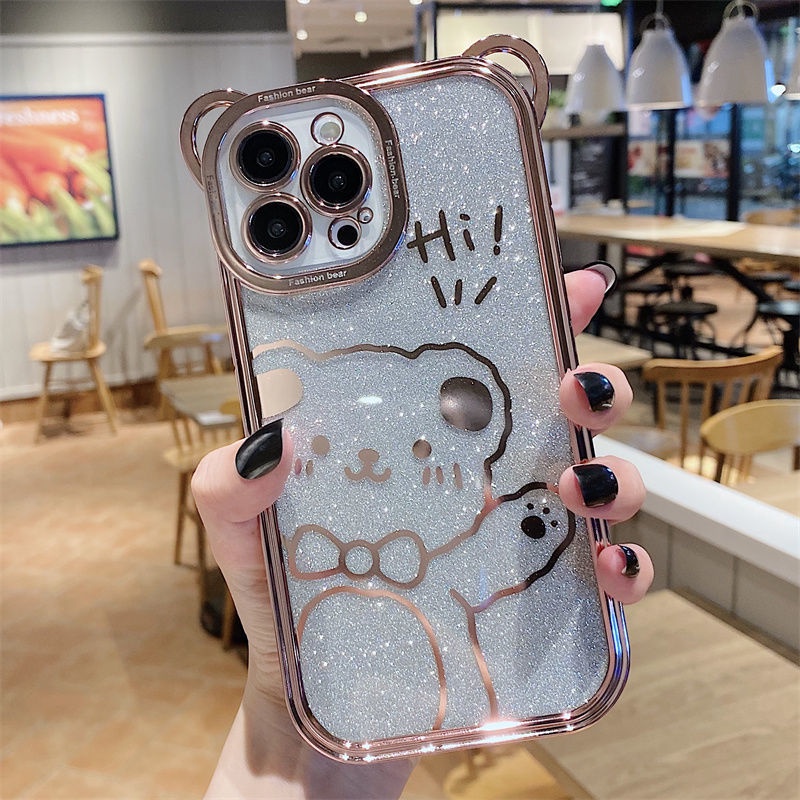 Case Electroplating Motif Beruang Untuk iphone 12 13 11 Pro Max Ykj8