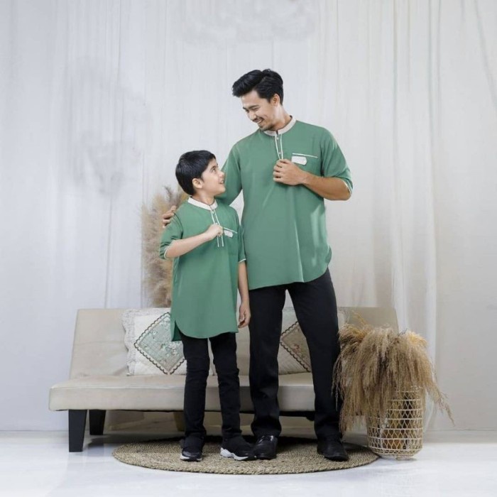 Set-Family-Muslim-Busana- Couple Baju Koko Pria Ayah Dan Anak /Kurta Couple Premium Tosca -Busana-