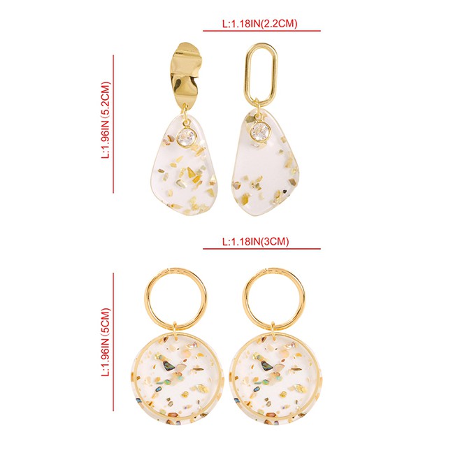 LRC Anting Tusuk Fashion Golden Circle Alloy Resin Ring Earrings F72480