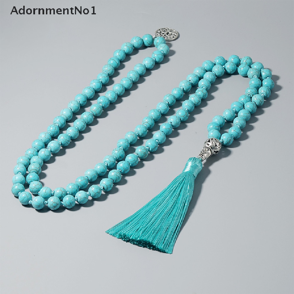 (AdornmentNo1) Kalung 108 Manik-Manik Batu Turquoise 8mm Untuk Yoga / Meditasi