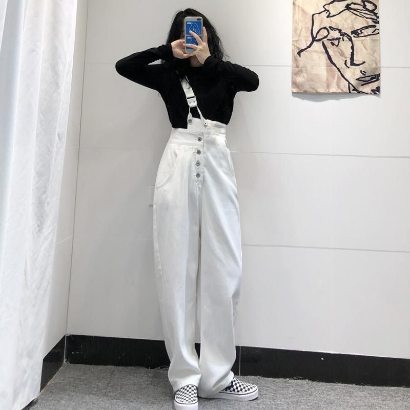 terbaru Overall jeans white highwaist import celana kodok