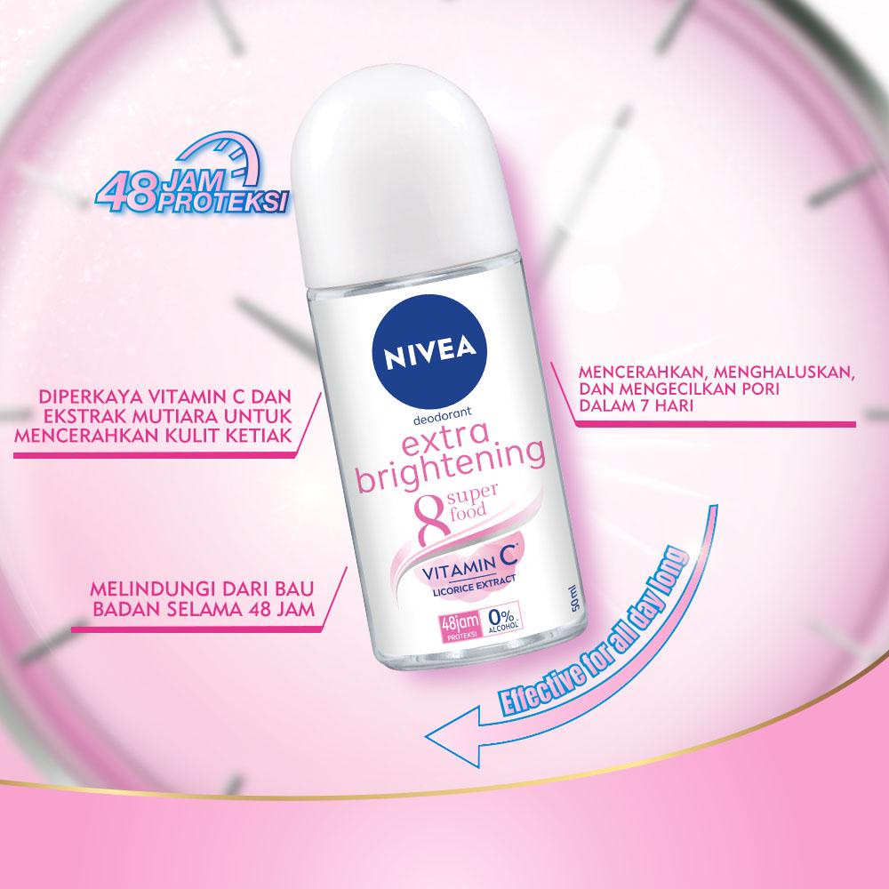 NIVEA Deodorant - Extra Whitening | Black White Invisible | Dry Comfort | Pearl Beauty | Hijab Fresh | Cool Kick | Hijab Soft | NIVEA MEN (Deodoran Roll On 25ml ,50ml)