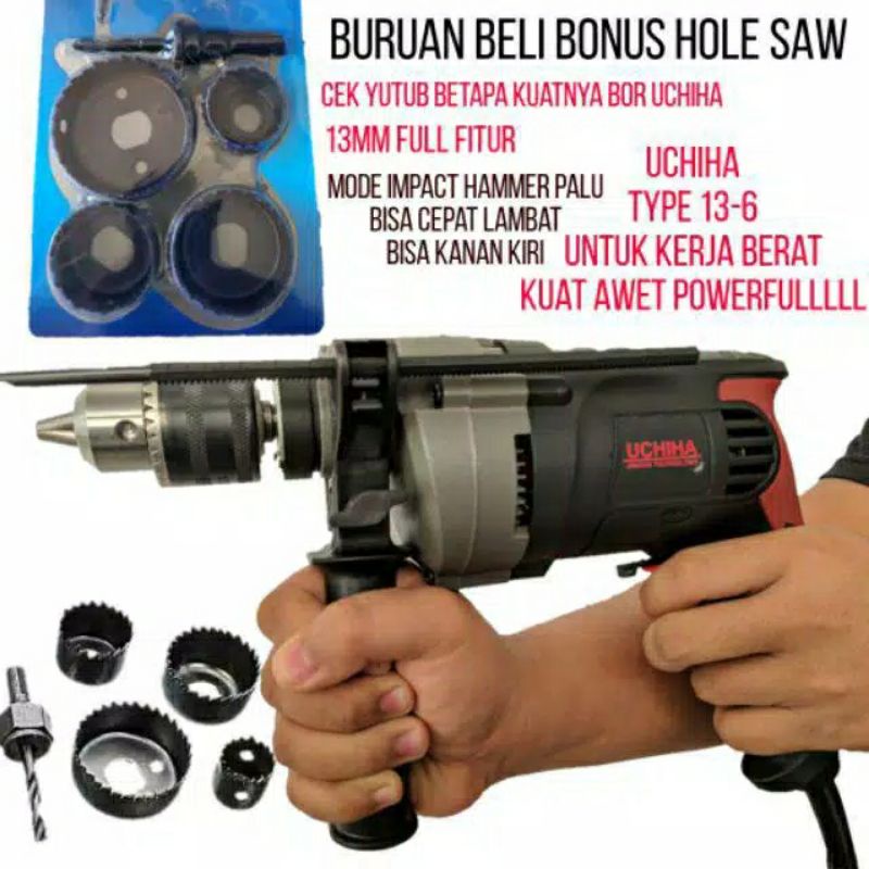 Mesin Bor 13mm Cover Baja type 13-6 impact drill by uchiha japan Harga promo variable speed