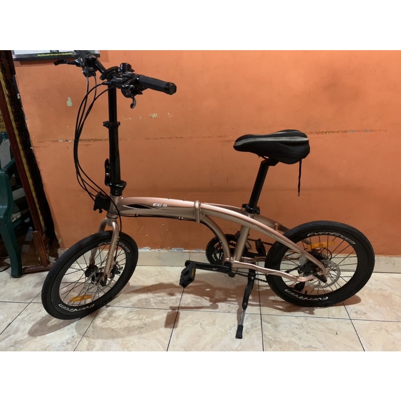 SEPEDA LIPAT EVERGREEN EG9 EG 9 ROSEGOLD ALLOY 20 INCH 9x2 SPEED SECOND