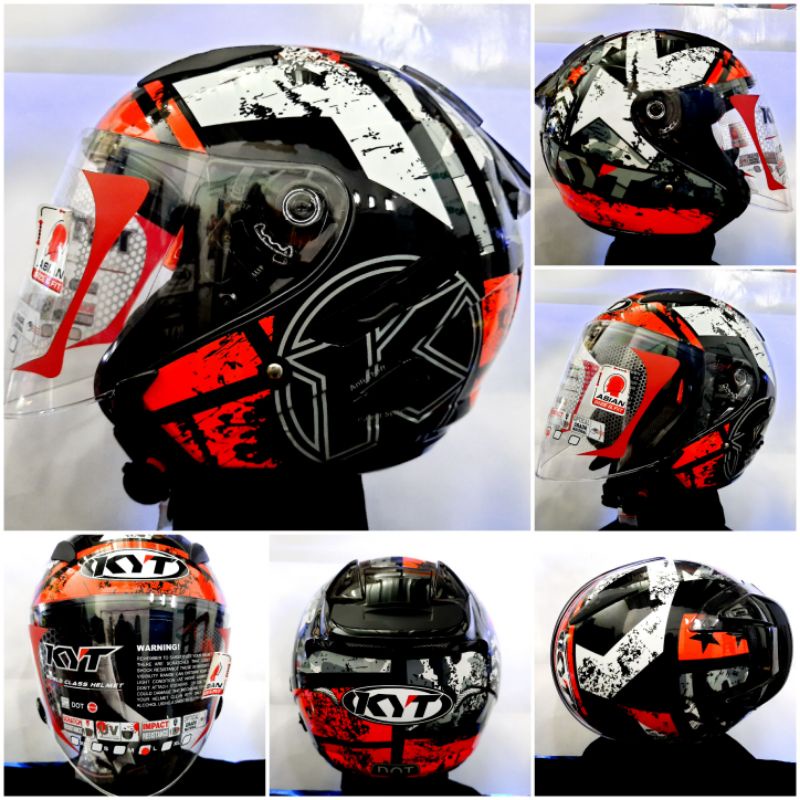 KYT HELM GALAXY FLAT R MOTIF SERI#5 BLACK RED FLUO | KYT NEW ORIGINAL