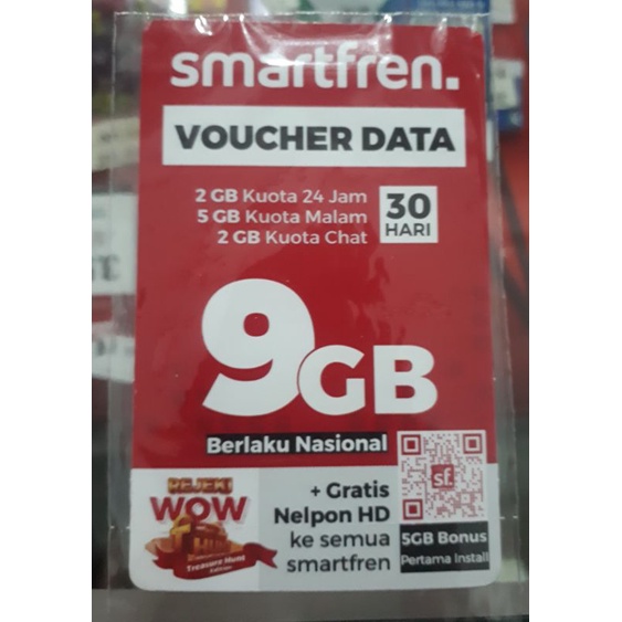 Voucher Smartfren 9 Gb + 2 Gb kuota malam Masa Aktif 30Hari