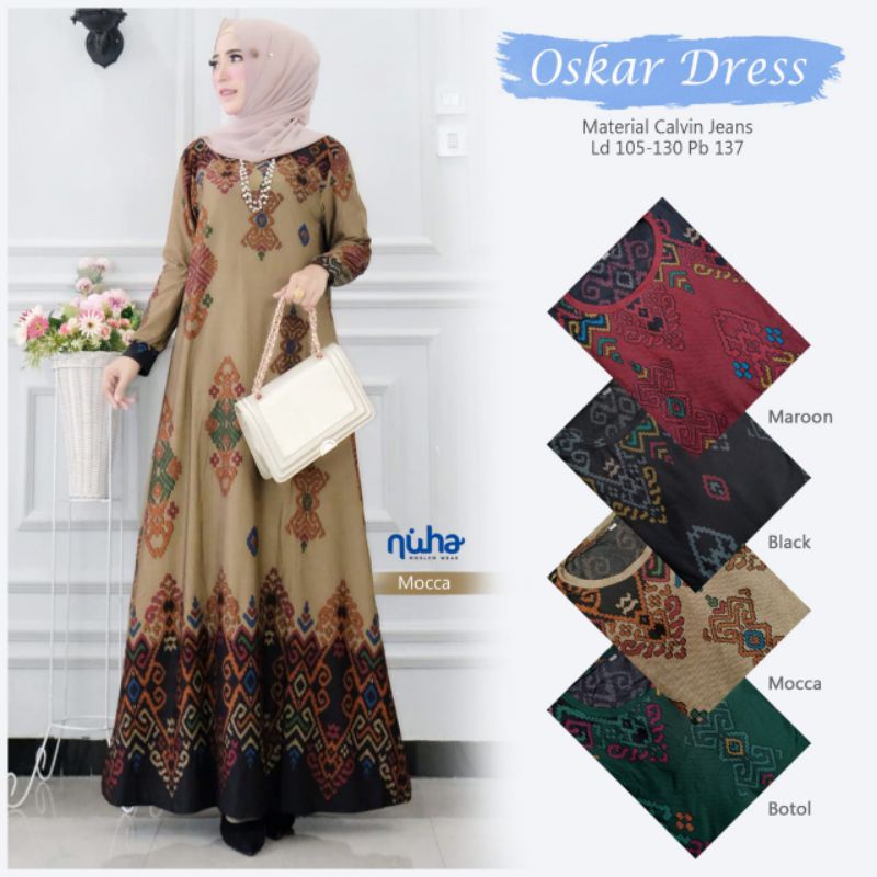 Gamis batik calvin jeans jumbo oskar dress maxy LD 105 Bahan calvin jeans super melar