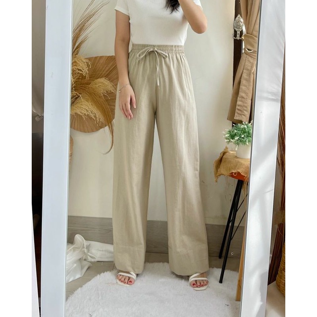 Gweny Highwaist Long Cullote Linen Hitam Putih Celana Linen Kulot Fuschia