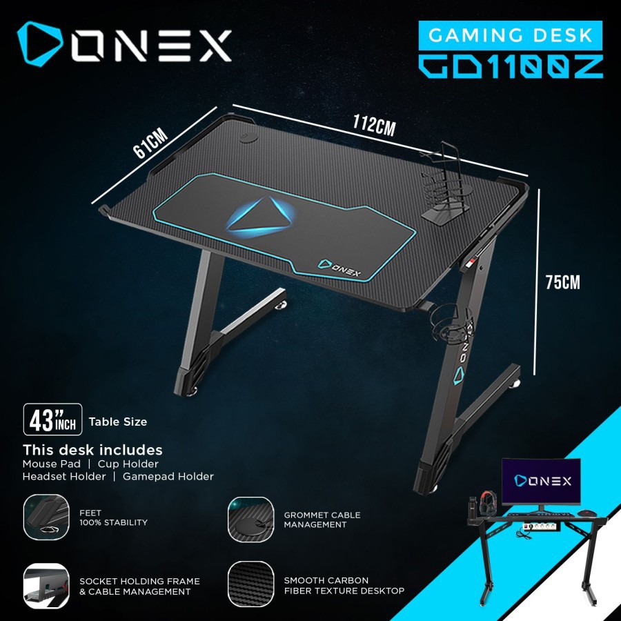 Meja Gaming ONEX GD1100Z 43&quot; Z LEG Mousepad Holder - Gaming Desk Onex GD1100Z 112X61X75CM