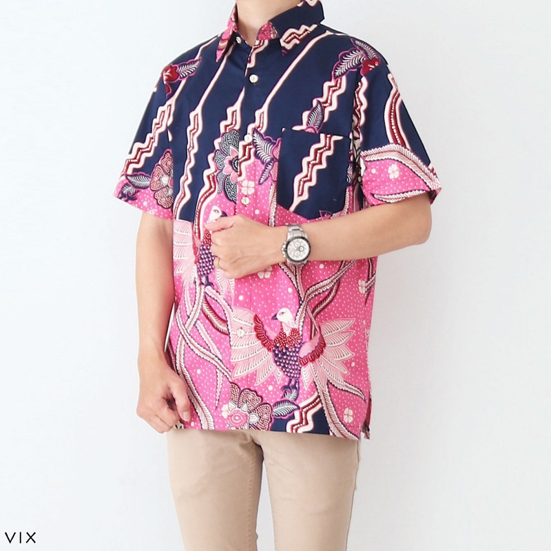 Evercloth Vix Kemeja Pria Kemeja Batik Pria Atasan Hem Baju Cowok Batik Katun Stretch