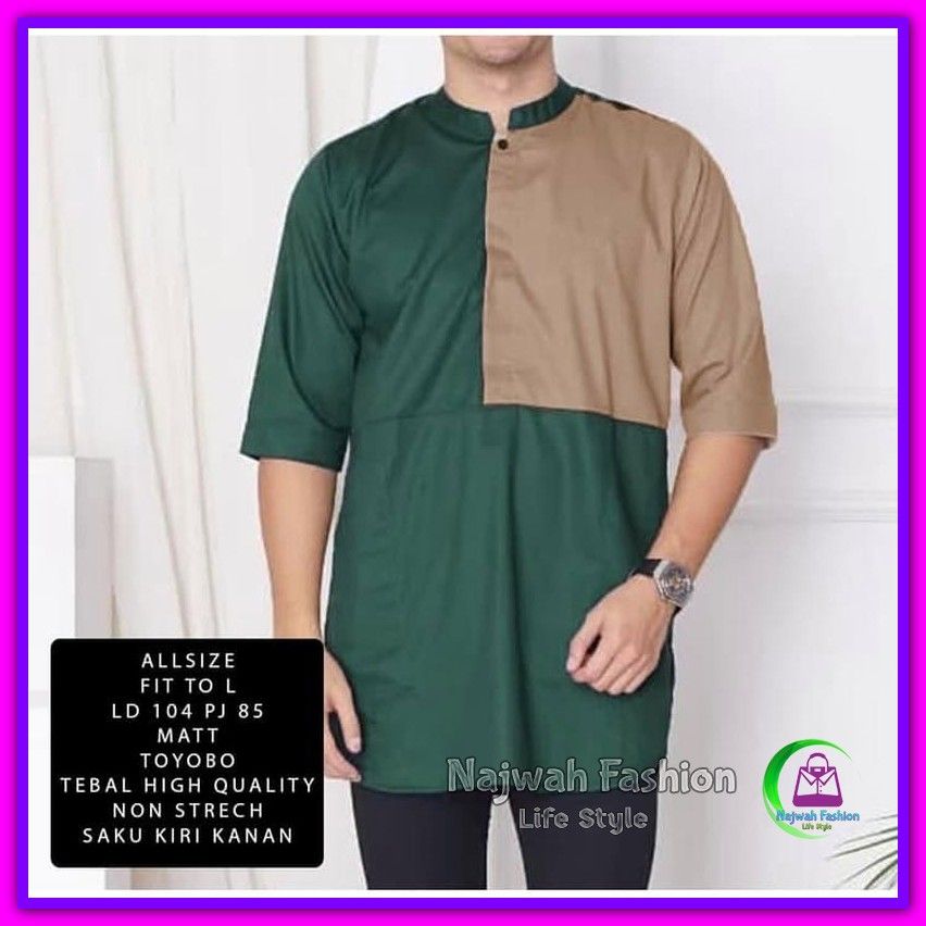 Kemeja Pria Baju Koko Pria Matt Toyobo Hijau Murah - Koko Rivan Hijau Ni