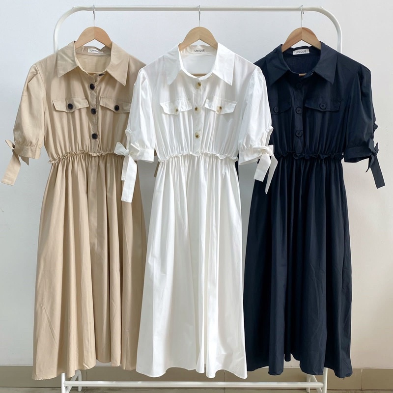 (10655) Dress Midi Wanita Katun Casual Elegant Basic Polos / Baju Wanita / Baju Cewek / Terusan Dres