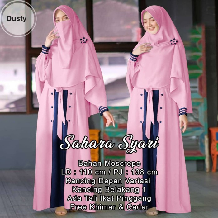 Gamis wanita SETELAN GAMIS SYARI TERBARU BAJU MUSLIM WANITA SAHARA FREE CADAR - Merah Muda Gamis wan