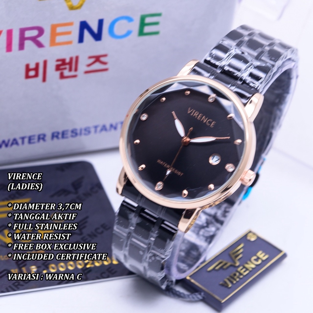 (FREE BOX) JAM TANGAN WANITA VIRENCE RANTAI BODY BULAT TANGGAL AKTIF