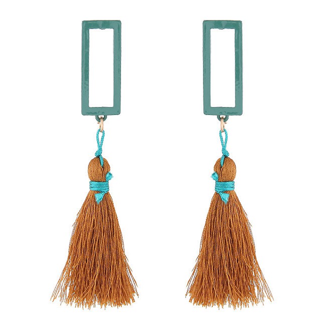 LRC Anting Tusuk Bohemia Square Shape Decorated Tassel Earrings