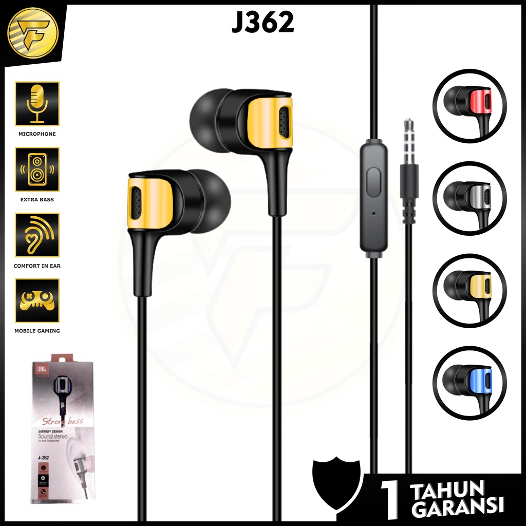 Earphone JBL 362 stereo bass music telfon headset mic