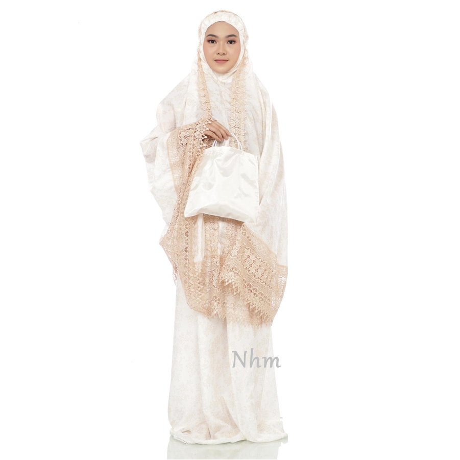 Mukena Dewasa Syahrini Gold Katun Foil, Mukena Velvet Renda Bordir