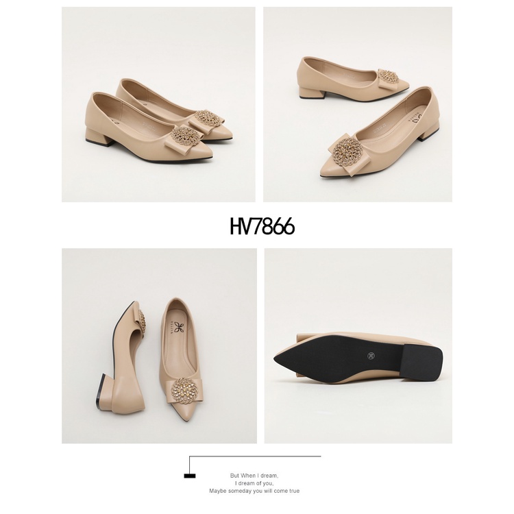 HELIVA CELCI Block Low Heels 3cm Bow Sepatu Lancip Bahan Kulit HV7866 Original Brand