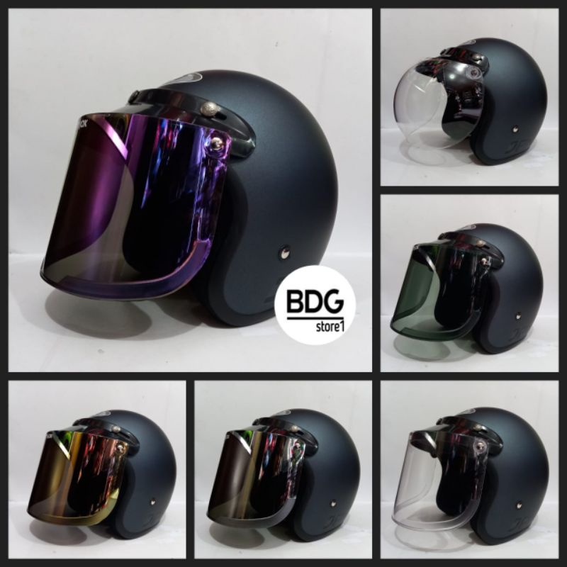 Helm JPN abu abu doff kaca datar flat visor