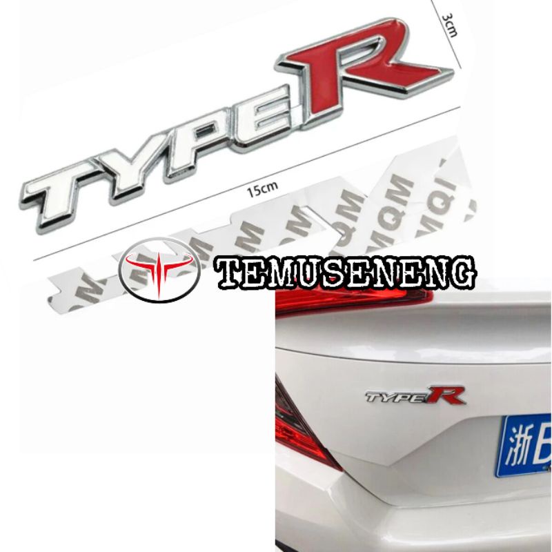 Tulisan Logo Emblem Type R Type-R Mobil Honda Civic Tempelan Putih Merah