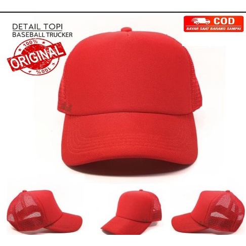 TOPI JARING TOPI TRUCKER POLOS MERAH,HITAM, KUNING DAN BIRU PREMIUM QUALITY