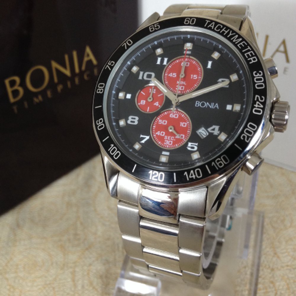 Jam Tangan Pria Bonia 1507 Chrono silver black MTR Premium